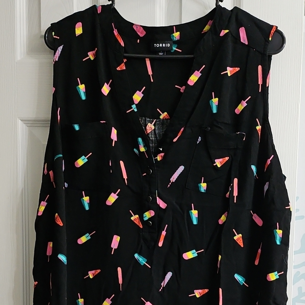 Torrid Black Top with Colorful Popsicle Print